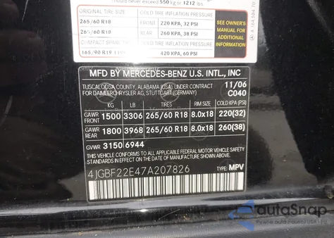 2007 Mercedes-Benz Gl 320 Cdi 4Matic from USA, damaged, VIN 4JGBF22E47A207826